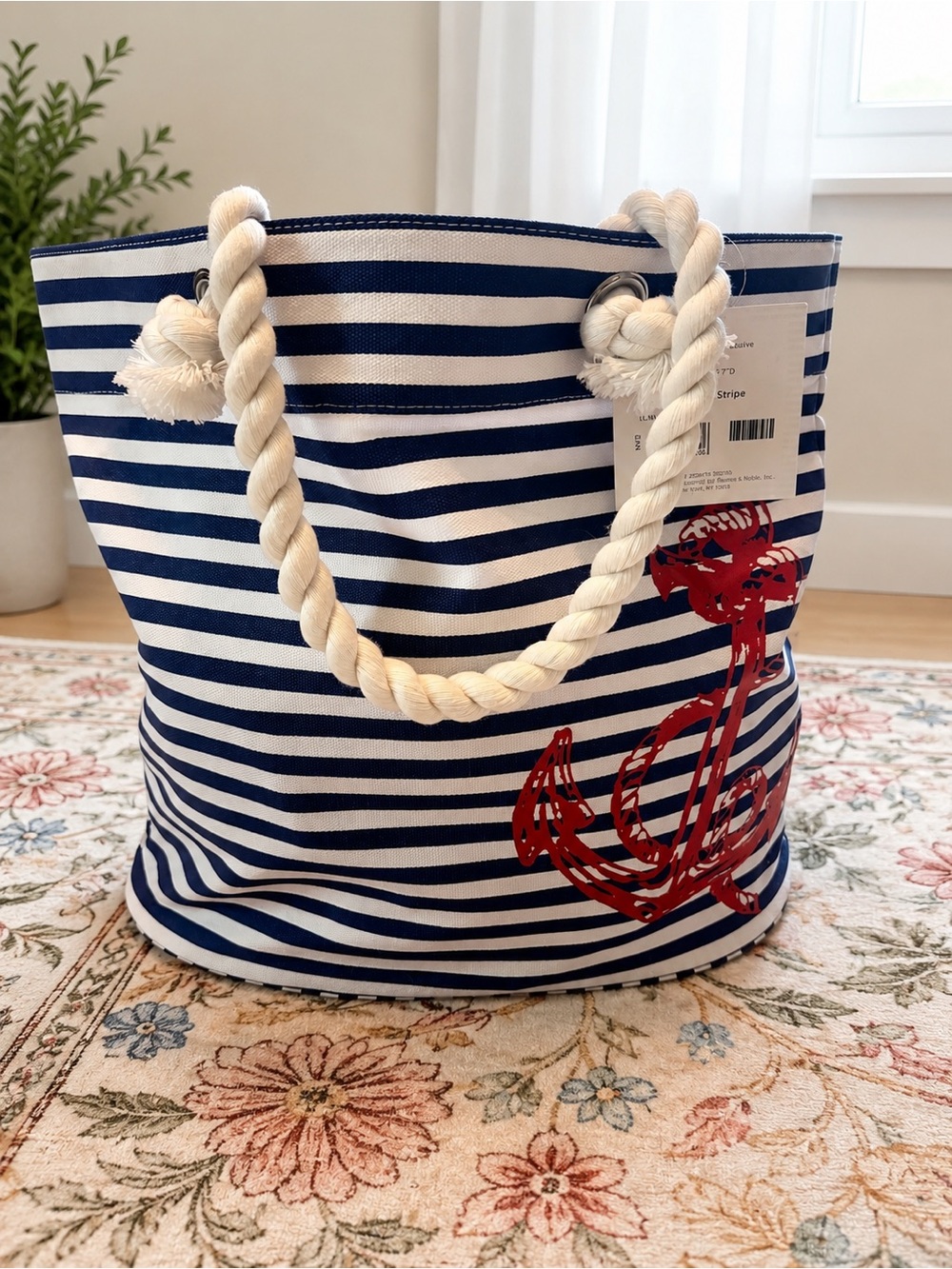 Striped Canvas Tote Bag with Rope Handles NWT